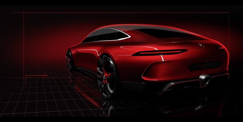 The Mercedes-AMG GT family continues to grow. With the Mercedes-AMG GT Concept, the performance brand offers an advance view of its four-door sports car at the Geneva Motor Show (Teaser sketch)
